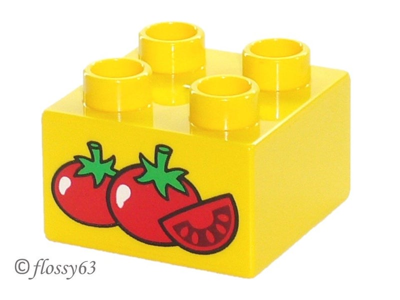 ®™DUPLO - Brick 2 x 2 with 2 Red Tomatoes & Tomato Slice Patt~Retired June 2019~ Carousel 1