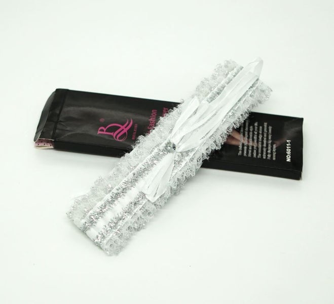 Single White Lace Garter With Tinsel 1076-1 Carousel 1