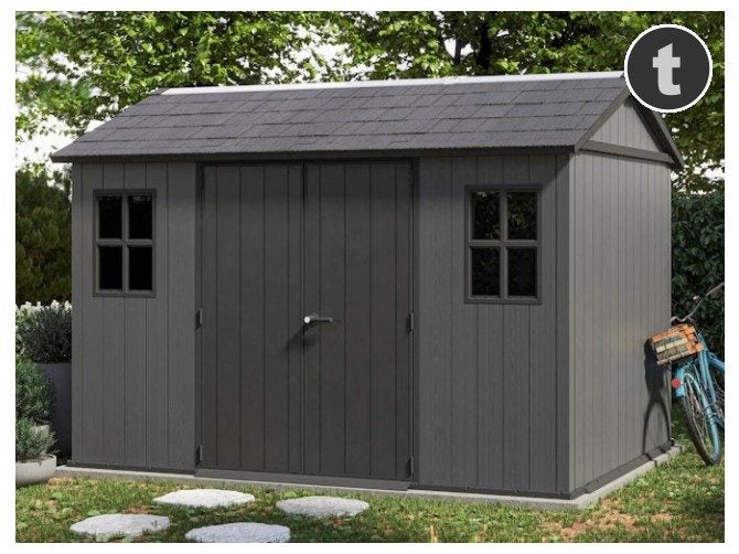 Keter Newton Plus 11x7.5 Shed 2.1m x 3.45m Grey Carousel 1