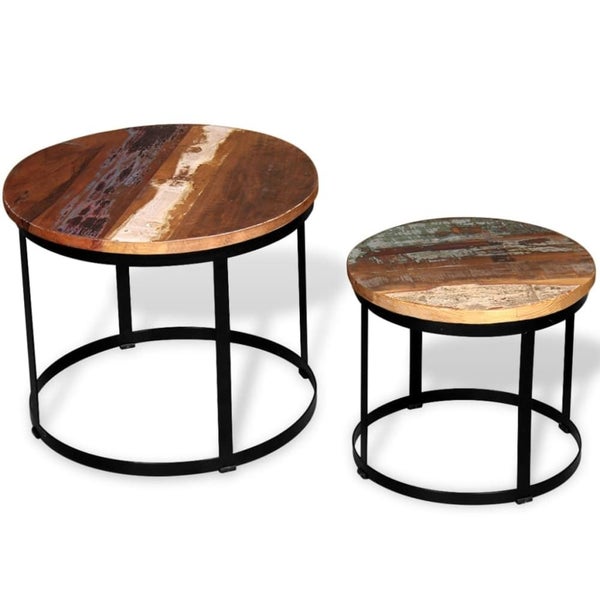 Coffee Table Set 2 Pieces Solid Reclaimed Wood Round 40/50cm Xaabbi Carousel 1
