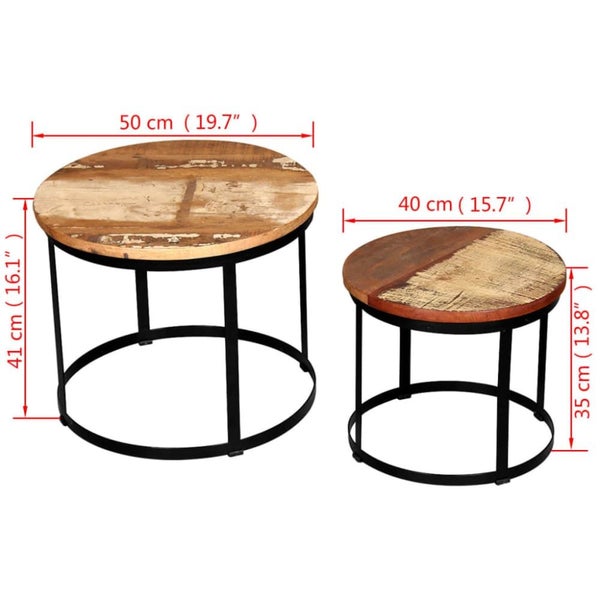 Coffee Table Set 2 Pieces Solid Reclaimed Wood Round 40/50cm Xaabbi Carousel 2