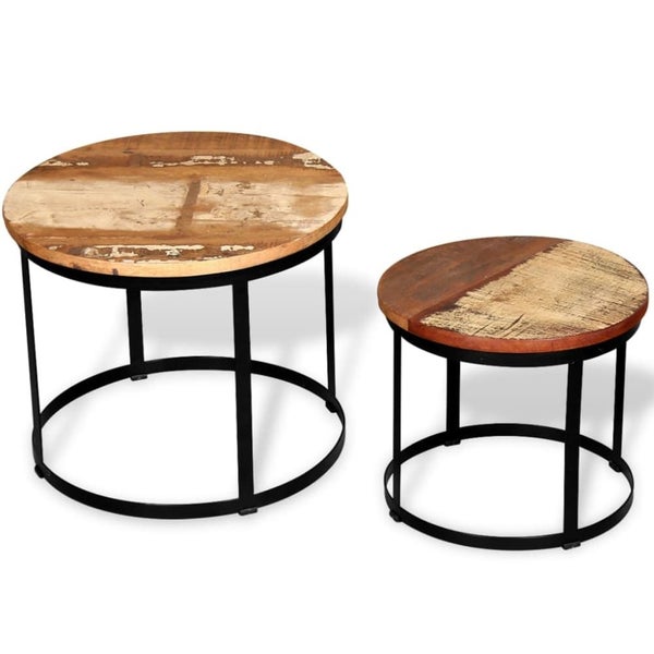 Coffee Table Set 2 Pieces Solid Reclaimed Wood Round 40/50cm Xaabbi Carousel 7