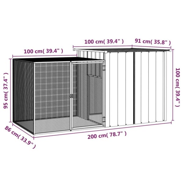 Rabbit Cage Anthracite 200x91x100 Cm Galvanised Steel Topppxi Carousel 2