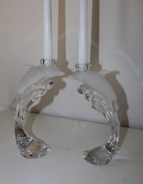 +++ A PAIR OF VINTAGE "LENOX" CRYSTAL DOLPHIN CANDLE HOLDERS +++ Carousel 2