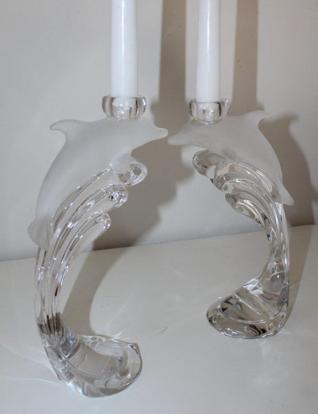 +++ A PAIR OF VINTAGE "LENOX" CRYSTAL DOLPHIN CANDLE HOLDERS +++ Carousel 1