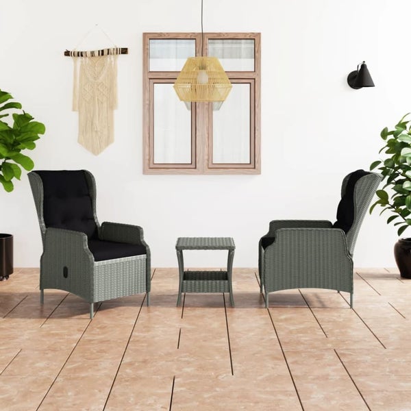 3 Piece Garden Lounge Set with Cushions Poly Rattan Light Grey Tblboak Carousel 1