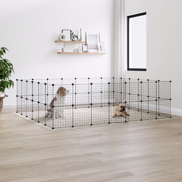 52-panel Pet Cage with Door Black 35x35 Cm Steel Tooabao Carousel 1