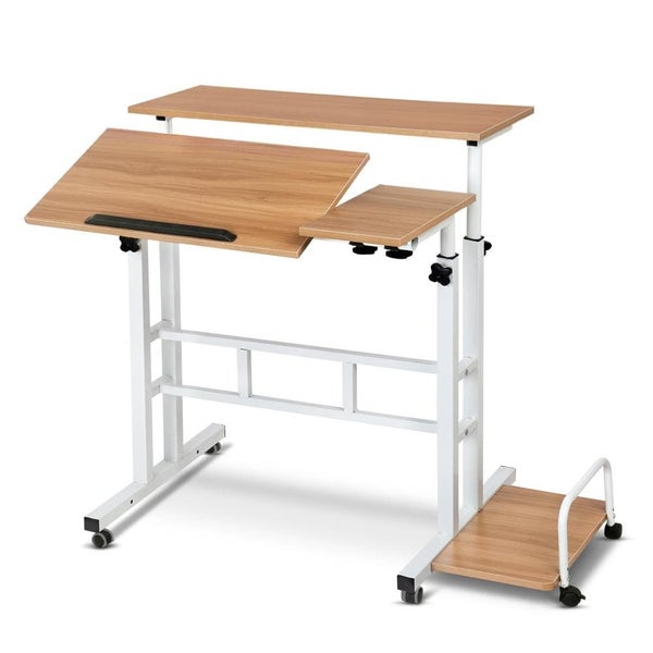 Artiss Twin Laptop Table Desk - Light Wood Carousel 1