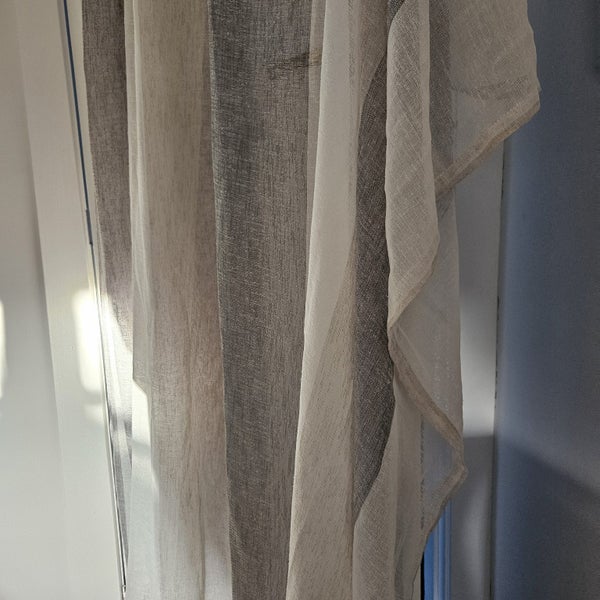 Linen Look Sheer Stripe Long Curtains Carousel 2
