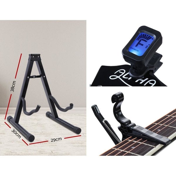 Alpha 41' Inch Electric Acoustic Guitar Wooden Classical Full Size Eq Capo Black63039327805187114