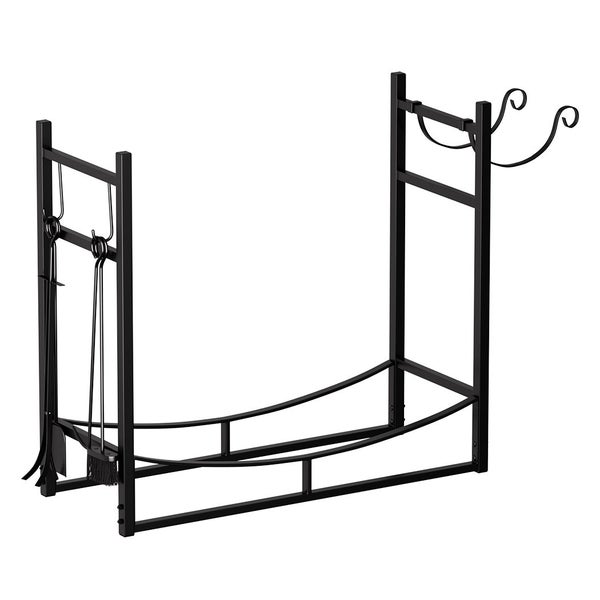 Moyasu Firewood Rack with Kindling Holder Steel Fireplace Tool Log Wood Storage Carousel 1