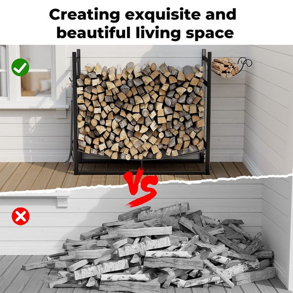 Moyasu Firewood Rack with Kindling Holder Steel Fireplace Tool Log Wood Storage Carousel 2
