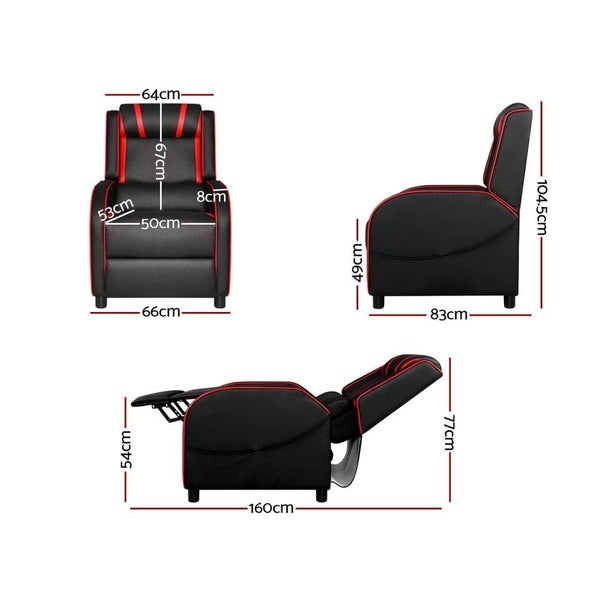 Artiss Recliner Chair Gaming Racing Armchair Lounge Sofa Chairs Pu Leather Black Carousel 2