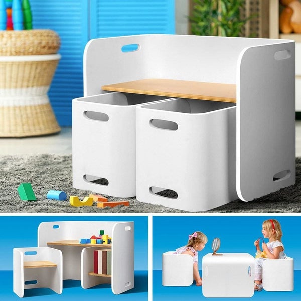 Keezi 3 Pc Nordic Kids Table Chair Set White Desk Activity Compact Children Carousel 7