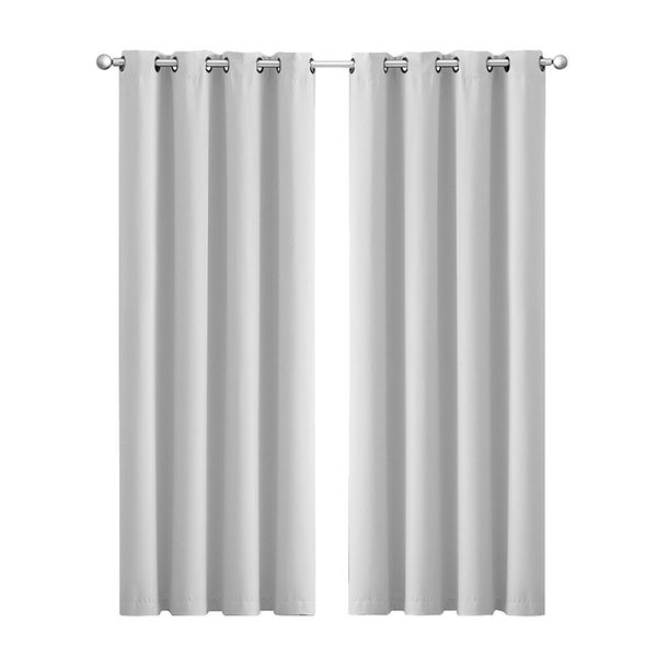 2x Blockout Curtains Panels 3 Layers Eyelet Room Darkening 132x230cm Grey Carousel 1