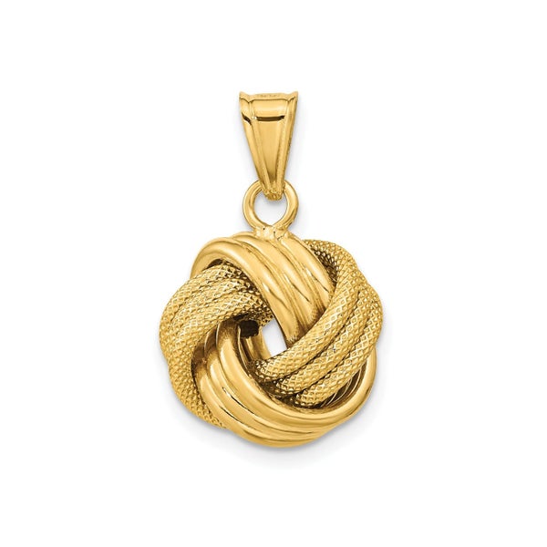 10K Yellow Gold Love Knot Pendant, Textured Design, 16mm Carousel 1
