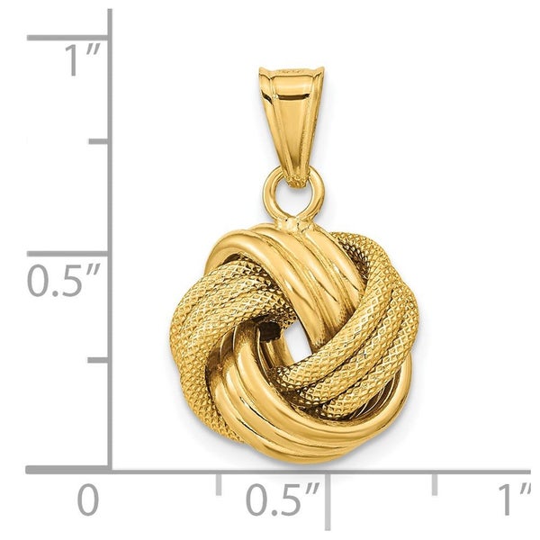 10K Yellow Gold Love Knot Pendant, Textured Design, 16mm Carousel 2