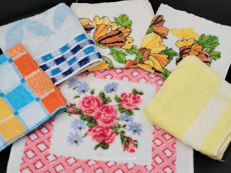 Six Vintage Cotton Face Cloths Face Washers Carousel 1