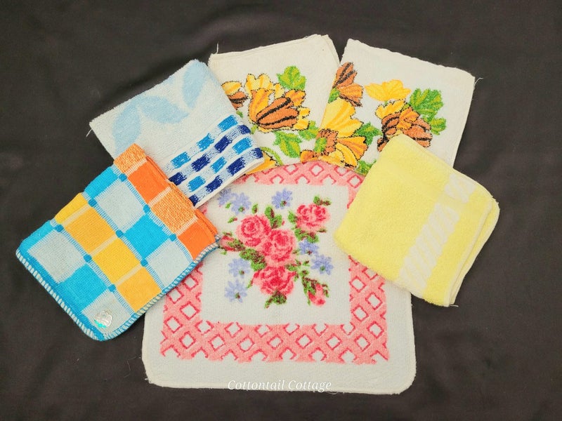 Six Vintage Cotton Face Cloths Face Washers Carousel 2