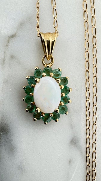 Vintage Emerald and Opal Cluster Pendant with 9 Carat Chain Carousel 2