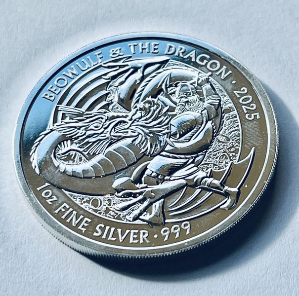 2025 1 oz UK Myths and Legends - Beowulf and the Dragon .999 Silver BU Coin Carousel 1