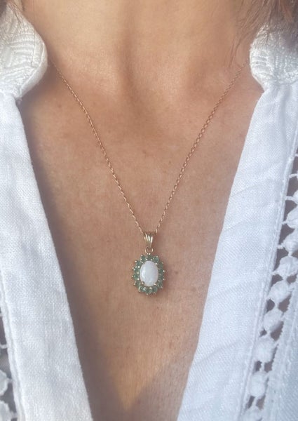 Vintage Emerald and Opal Cluster Pendant with 9 Carat Chain Carousel 1