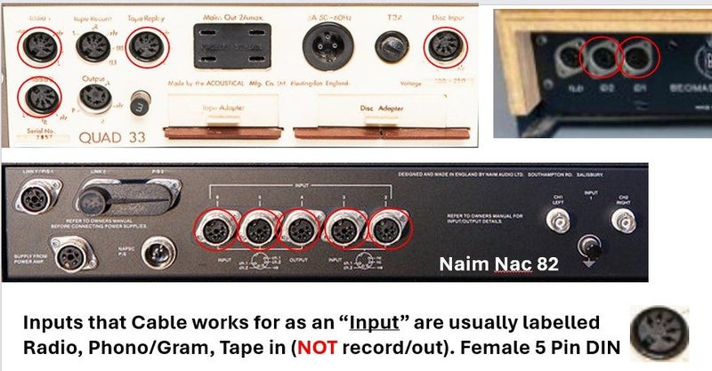 5 Pin male DIN to RCA female adapter cable input or output (Quad, Naim, B&O etc) Carousel 4