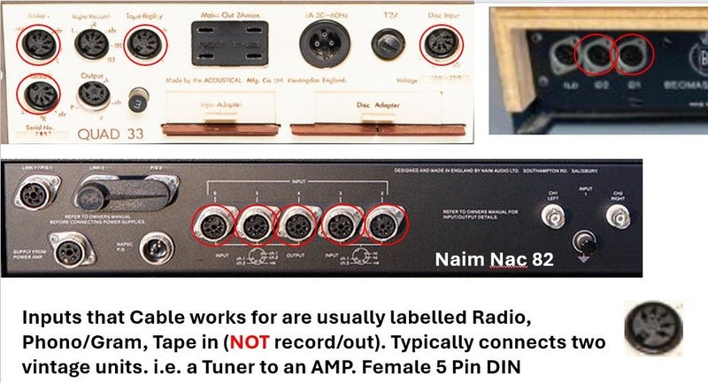 Interconnect cable - Vintage 5 pin DIN to 5 Pin DIN - Quad / Naim / B&O etc Carousel 4