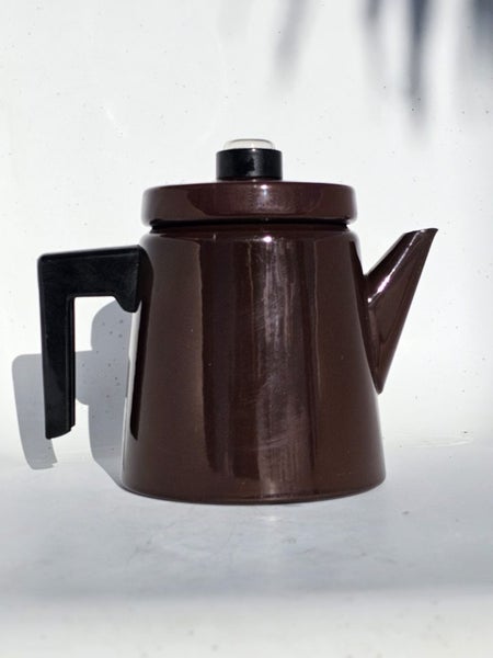 Vintage Brown Enamel Coffee Pot by Arabia Finland Finel Carousel 1