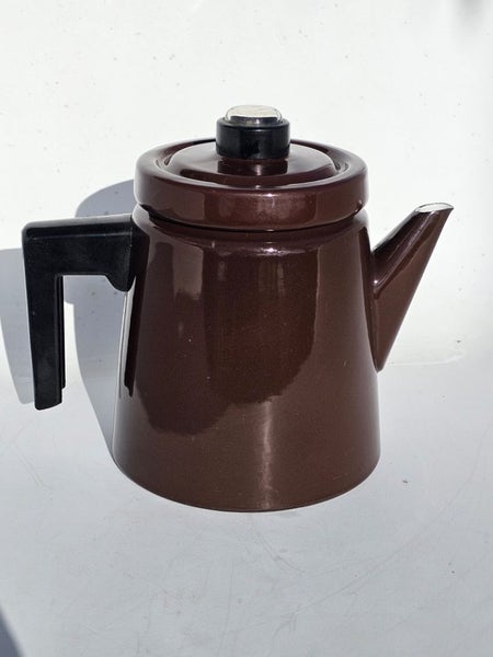 Vintage Brown Enamel Coffee Pot by Arabia Finland Finel Carousel 2