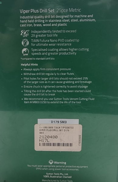 Sutton Tools - Viper Plus+ 25 Piece Drill Set *USED* Carousel 6