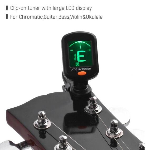 LCD Electric Tuner Clip-On for Bass, Guitar, Ukulele, Violin Carousel 4
