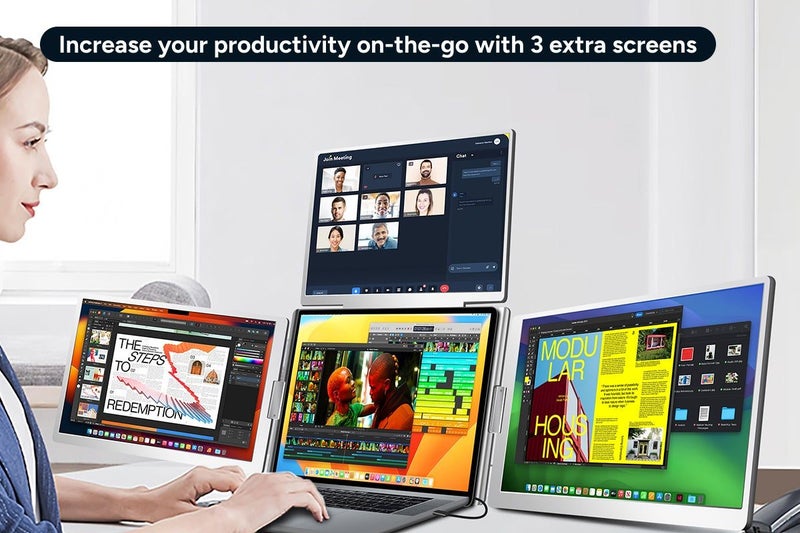 Kogan XPRESSO 14" Full HD Pro Triple Screen Tri-Fold Portable Monitor for 12 - Carousel 16