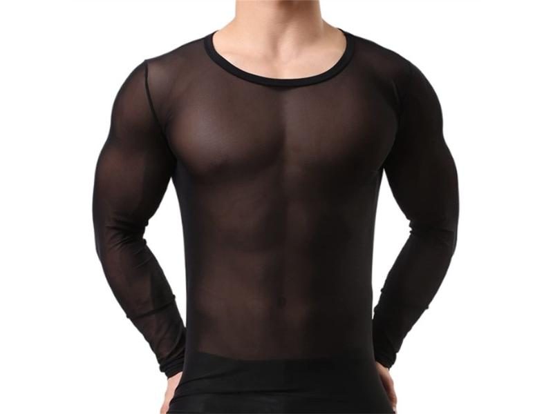 Mens Nylon Mesh Transparent Sheer Long Sleeve Slip Shirts For Clubwear Carousel 2