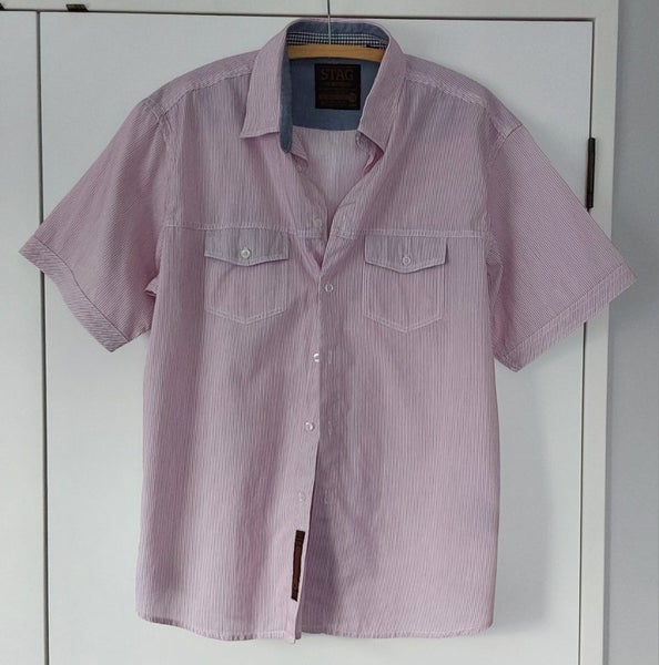 STAG mens shirt Large pinkish red and white Carousel 1
