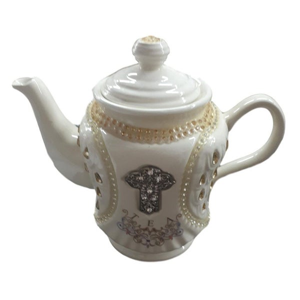 French Country Lovely Kitchen Teapot CRYSTAL BLING China Tea Pot Carousel 1