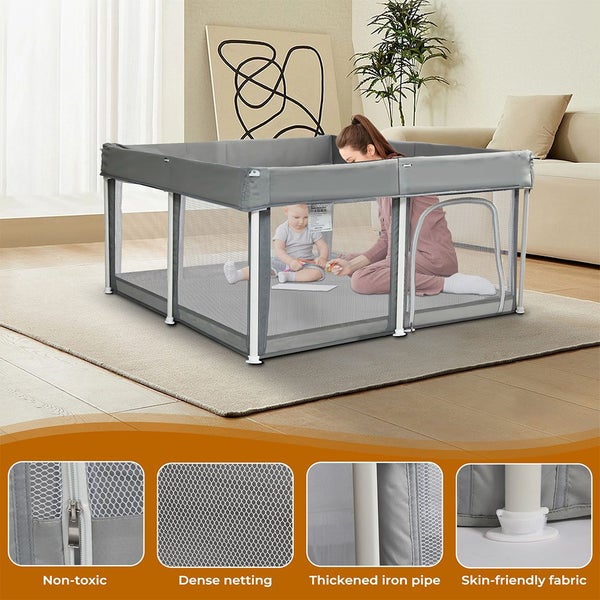 Bopeep Kids Playpen Pop-up Foldable Baby Safety Mesh Fence Toddler Play Center Carousel 9