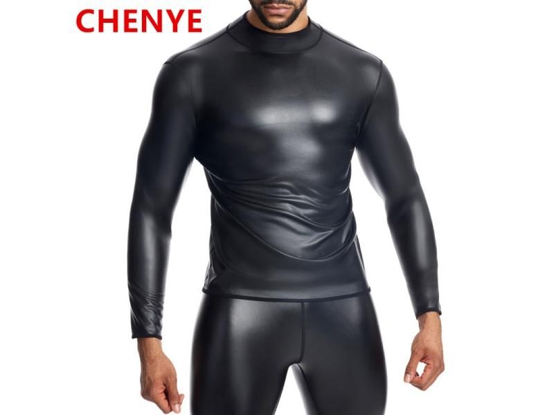 Men's Long Sleeve Stand Collar Slim Leather TShirt Underwear Body Shaper Corset Carousel 2