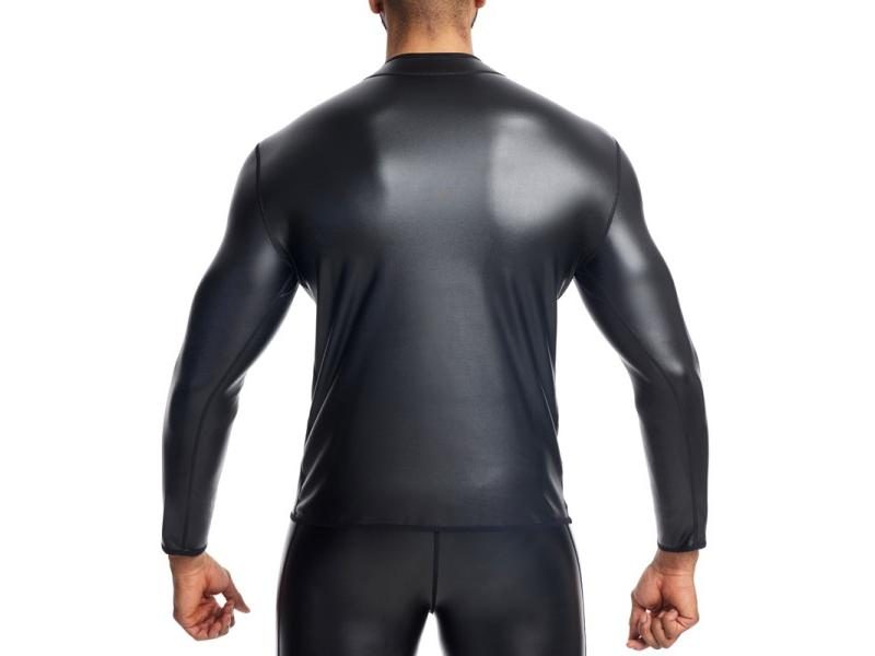 Men's Long Sleeve Stand Collar Slim Leather TShirt Underwear Body Shaper Corset Carousel 1