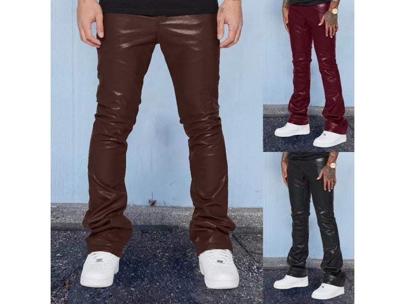 Mens PU Leather Pants Autumn New Casual Street Fashion Solid Color Carousel 2