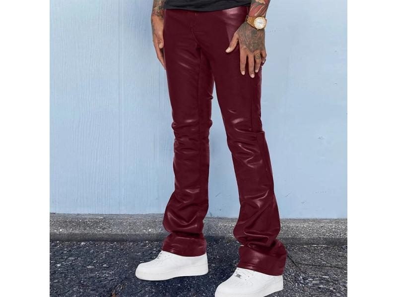 Mens PU Leather Pants Autumn New Casual Street Fashion Solid Color Carousel 1