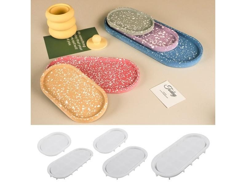 Oval Tray Cement Silicone Mold DIY Jewelry Display Panel Mould Concrete Plaster Carousel 2