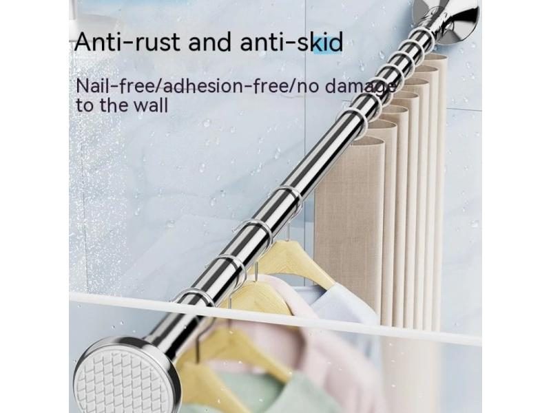 Non-punching Telescopic Bathroom Shower Curtain Rod Bracket Drying Rod Carousel 2