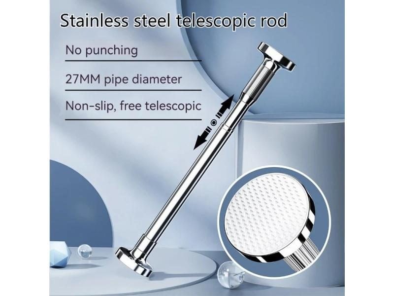 Non-punching Telescopic Bathroom Shower Curtain Rod Bracket Drying Rod Carousel 1
