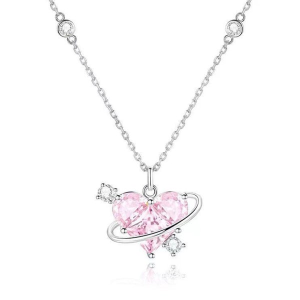 Pink Heart Planet Pendant Necklace Carousel 9