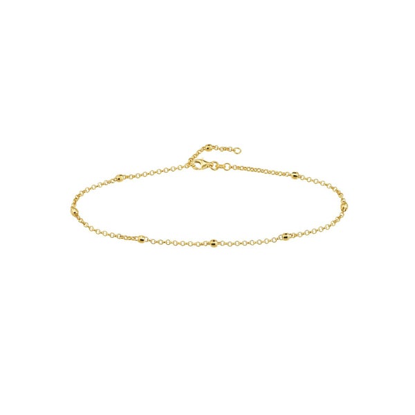 14k Yellow Gold Bead Station Rolo Chain Adjustable Anklet, 10" Carousel 1