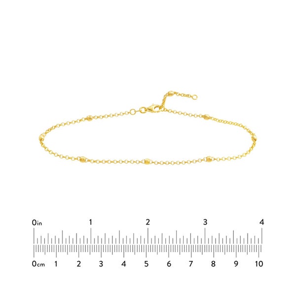 14k Yellow Gold Bead Station Rolo Chain Adjustable Anklet, 10" Carousel 5