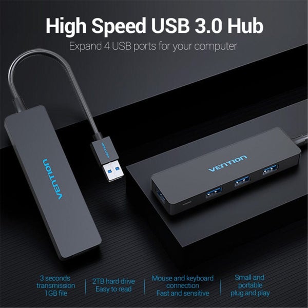 Vention 4-in-1 USB 3.0 Hub - Black 4 Ports USB 3.0 - 0.15m [CHKBB] Carousel 2