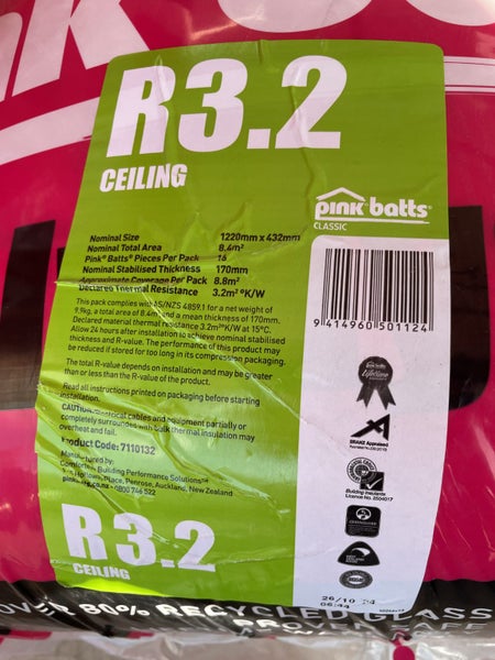 Pinkbatts R3.2 ceiling insulation ×2 Carousel 1