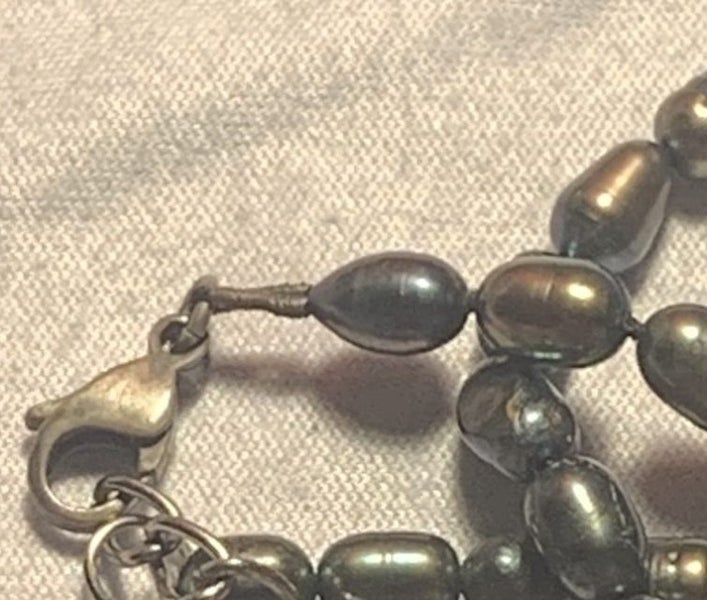 925 clasp with dark olive green freshwater pearls 40 - 45cm necklace Carousel 1